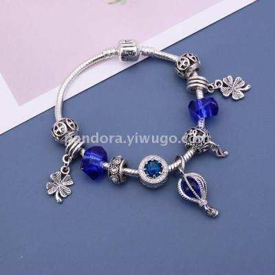 Retro Night Sky Women's Simple Bracelet String Decoration 925 Silver Blue Artificial Gem Decoration Fashion Design Simple