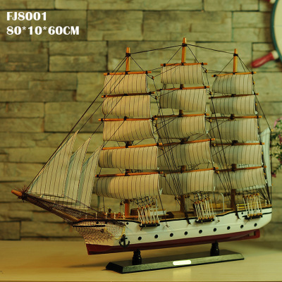 80cm solid wood sailing Model Home Furnishing pieces of Mediterranean Style European multi-steering solid Ship