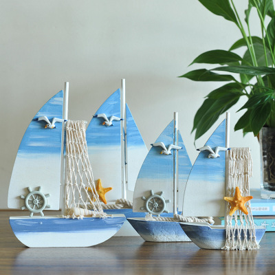 Sailboat Model Mediterranean Home style Decorative Sailboat Model Nets Creative Furniture for Home Clapboard