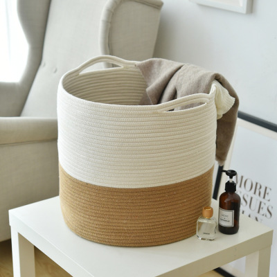 New Cotton Cord Woven Storage Basket Toy Clothes Finishing Storage Basket Cross-Border Foreign Trade Cotton String Basket Laundry Basket