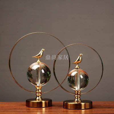 Neoclassical creative household Metal Bird glass ball furnishing piece table top decoration in office study Model room