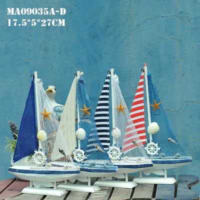 Pre-sale American Single Sailboat Mediterranean-style Home Furnishing Pieces Made of old Wooden Model MA09035