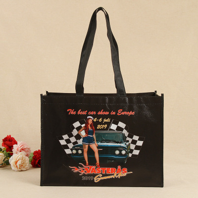 Custom Black Non-Woven Fabric Bag Fashion Simple Portable Shopping Bag Film Non-Woven Fabric Folded Bag Custom Printed Logo