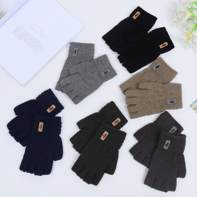 Winter wowoollen uncover gloves for men with half fingers and half exposed