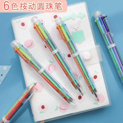 Creative Transparent 6-Color Ballpoint Pen Cute Student Stationery Multi-Color Pen Neutral Oil Pen Color Ballpoint Pen Factory Direct Sales