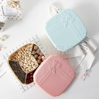 Jl-6163 Ribbon dried fruit box with lid European sealed candy tray plastic multi-box snack box candy box