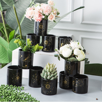 Succulent Flower Pot Ceramic Black Affordable Luxury Simple Nordic Style Creative Indoor Balcony Potted Plant Small Flower Pot