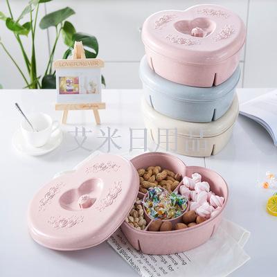 Jl-5477 Wheat straw love relief candy box tea table snacks melon seeds dry fruit tray with a lid