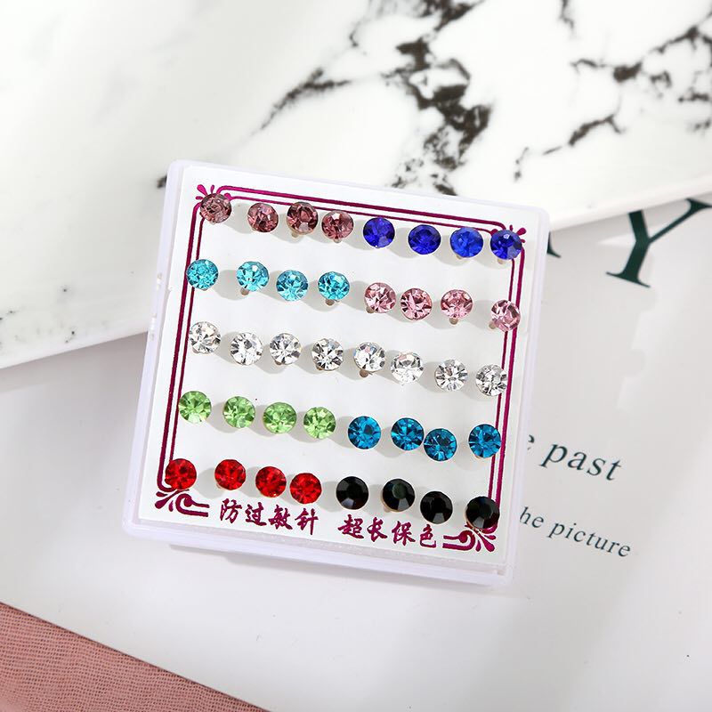 耳钉女韩版装塑料针锆石简约耳棒学生可爱黑色耳坠女生清新耳饰