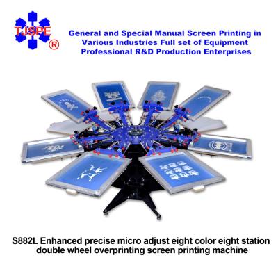 S882L Enhanced precise micro adjust eight color eight station double wheel overprinting screen printing machine