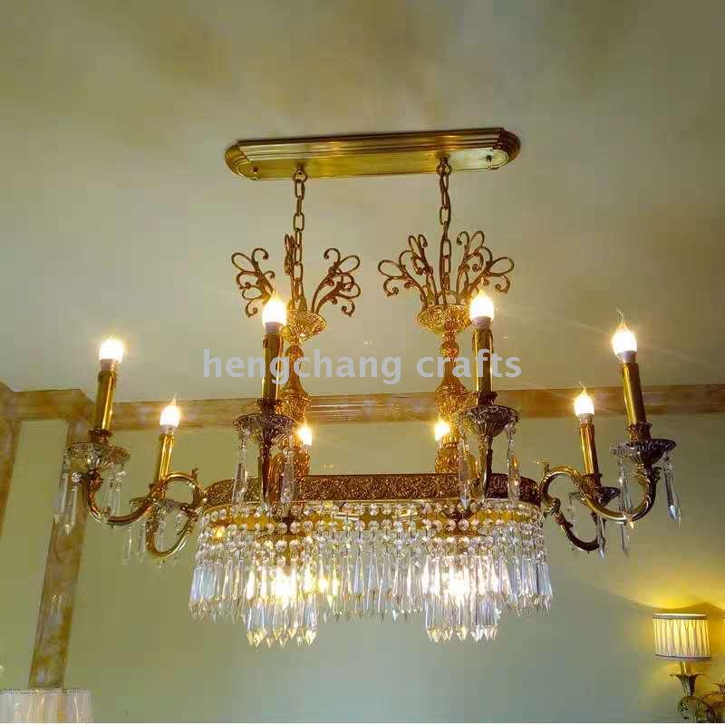 法式全铜奢华长形水晶吊灯轻奢复古蜡烛灯具别墅复式餐厅客厅卧室