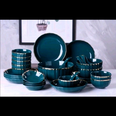 Yao Hui Da Bone China ceramic Set Nordic Green Household Ceramic dishes Soup Bowl Soup Bowl Combination Set
