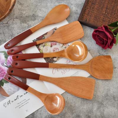 Tableware Boutique Creative Red Handle Wooden Turner Wooden Spoon Long Handle Anti-Scald Spatula Non-Stick Pan Wooden Spatula Spatula Wooden Handle Kitchenware