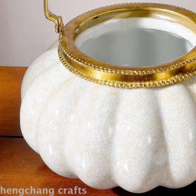 Modern Chinese decorative melon type teapot with ceramic inlaid copper living room exhibition hall soft decoration
