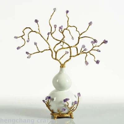 American white ice crack ceramics with copper gourd ornaments to present high-grade luxury porch Amethyst