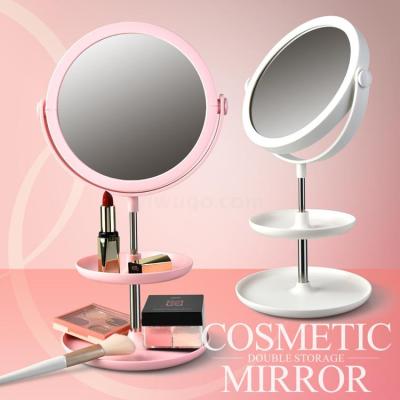 Internet Celebrity Same Double Storage Cosmetic Mirror Simple and Generous Cosmetic Mirror Student Dormitory Desktop Storage Fill Light Mirror