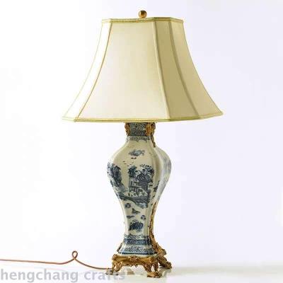 European style palace style ceramics with bronze villa antique blue and white porcelain desk lamp