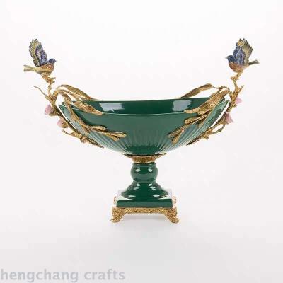 European Green ceramics with copper retro villa soft decoration, American luxury fruit plate decoration