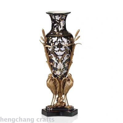 American style retro black gold tracing ceramics with copper flower arrangement ornaments