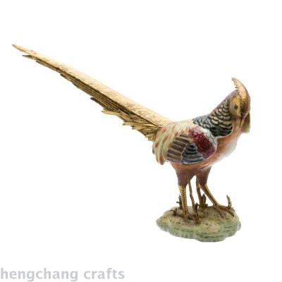 Luxury Home Decoration Living Room Decoration Animal Copper with Porcelain Hand Painted Golden Pheasant Furnishings