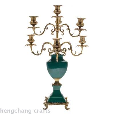 Ceramic with Copper Green Seven-Head Candlestick Decoration European American Living Room Entrance Fireplace Soft Decoration Home Furnishings