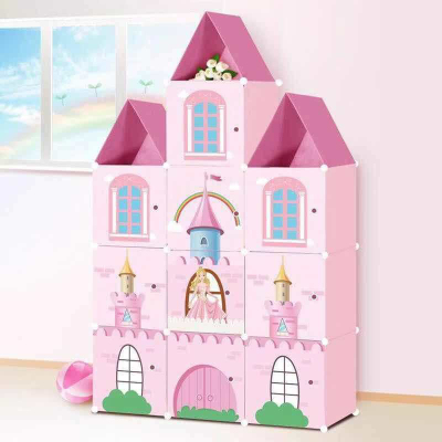 Jianli 34215 Children's Castle, Simple Assembled Wardrobe, Children Freely Assembled Pink Blue