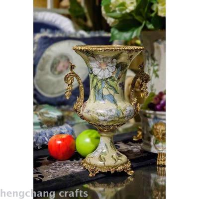 Hand-Painted Copper with Porcelain Trophy Villa Gift Vase Flower European American Soft Outfit Home Ornament Retro Furnishings