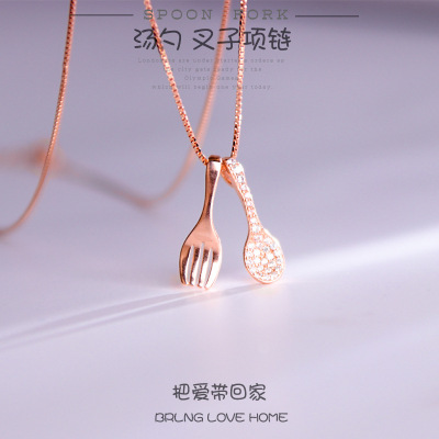 925 Sterling Silver Fork and Spoon Necklace 2020 nian New Female Choker Niche Design Sense of Quality Affordable Luxury