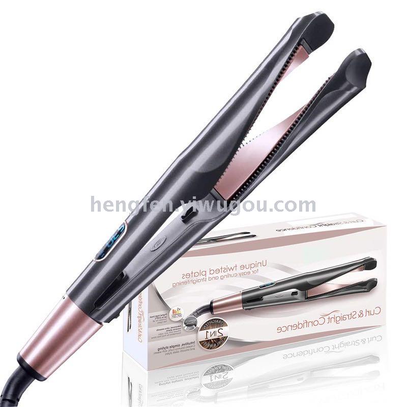 卷直两用二合一夹板电动直发器LCD液晶卷发器扭曲陶瓷直发梳