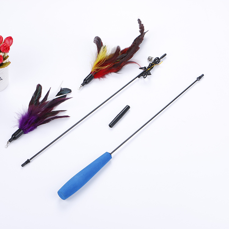 猫咪玩具逗猫杆套装鸡毛羽毛替换头互动娱乐宠物厂家直销跨境批发