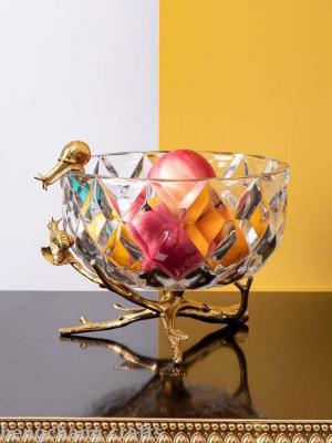 European crystal glass with copper fruit plate fashion simple living room household large fruit plate