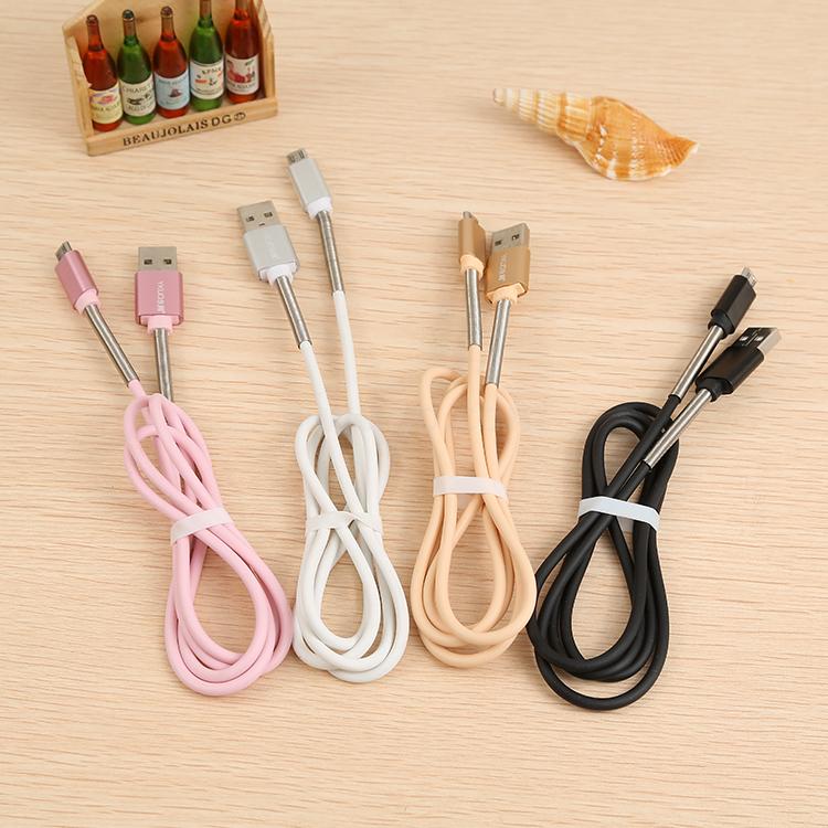 2a fast charging spring data cable metal steel tube mobile phone android charging cable suitable for iphone android charging