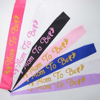 Direct selling baby shower mom to be a party glittery logo satin ribbon sash