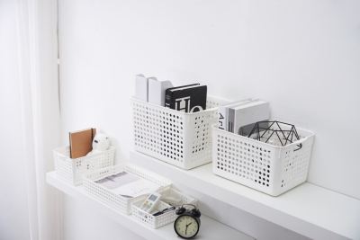 The basket consists of two items, an Office plastic storage basket, a Desktop storage basket and a bathroom storage box