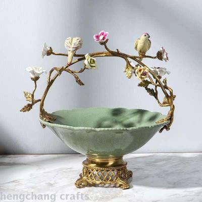 U.S. style lotus edge plate with double bird eight porcelain basket of flowers and fruits