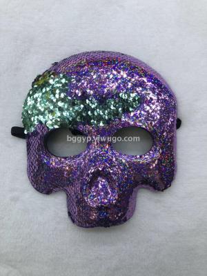 Sequined Turning Piece Ghost Head Mask Skull Halloween Ghost Festival Horror Mask