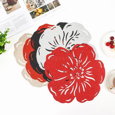 PVC Gilding Placemat Japanese Cherry Blossom Dining Table Cushion Lotus Type Heat Proof Mat Rural Home Decoration