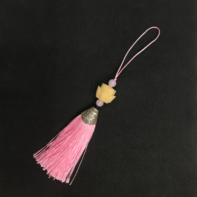 Antique Style White Bodhi Jade Lotus Fish Mouth Tassel Fringe Fan Pendants Bag Mobile Phone U-Disk Pendant DIY Ornament Tassel