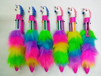 Creative Unicorn Cartoon Head Colorful 6 Colors Plush Ballpoint Pen Small Fresh Colorful Multicolor Press Mark Pen