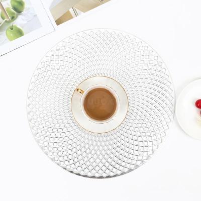 PVC Placemat Spiral Pattern Bright Gold round Placemat European-Style Hollow Table Mat Fan Flower Pp Placemat Coffee Cup Mat