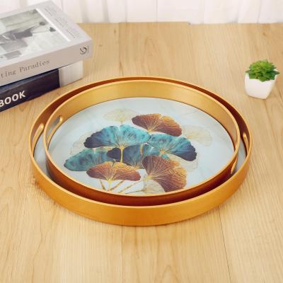 Round mirror tray creative end fruit plate American light luxury tea tray tea table decorative household business