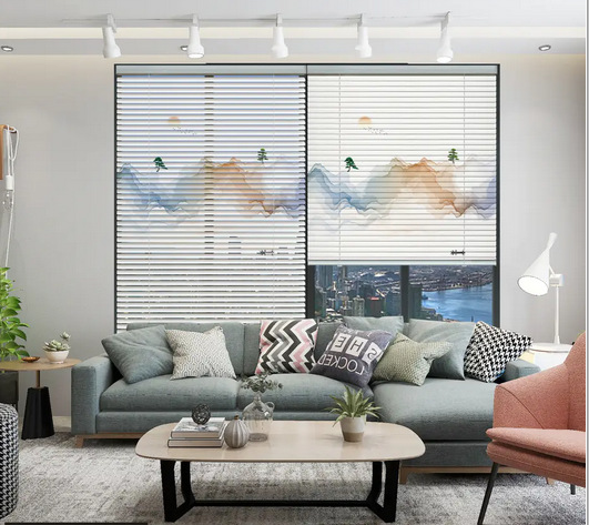 3D打印香格里拉帘透顶纱帘直销遮光防晒印花图案定制百叶窗帘