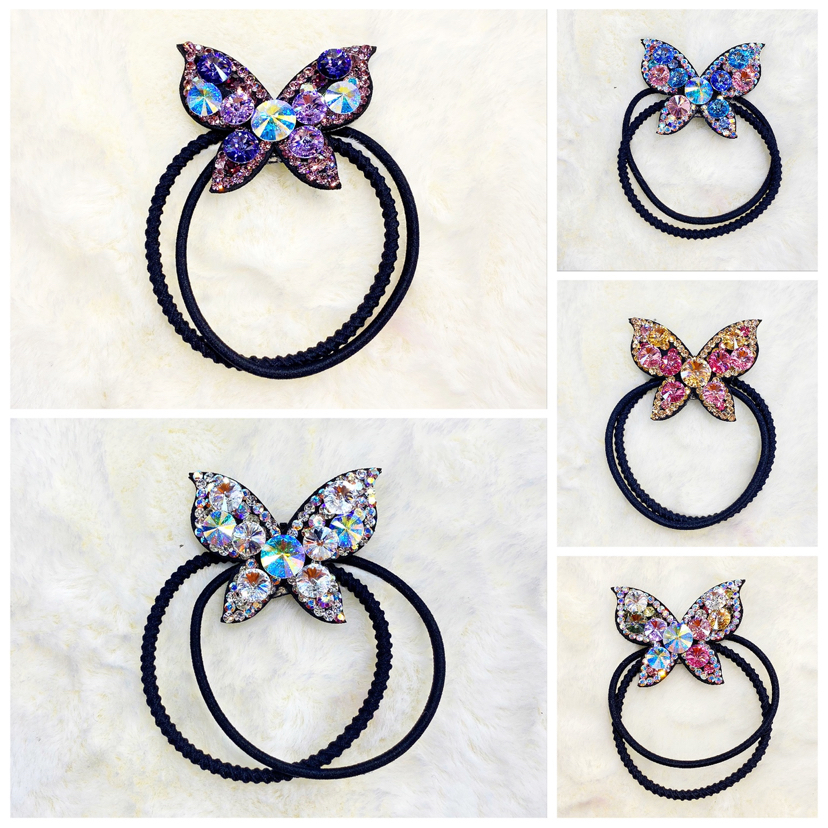 网红蝴蝶扎发绳韩版ins满钻头饰皮筋头绳发圈高档捷克澳钻发饰