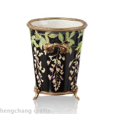 European luxury decorative flowerpot ceramics with copper flowerpot household accessories