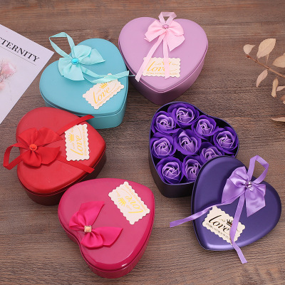 9 Love Valentine's Day Roses 12*12*5 Bow Iron Box Packaging Wedding Birthday Gift Soap Flower