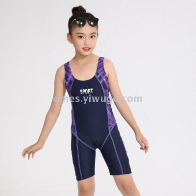 Children's tank top one-piece professional sport flat-angle swimming suit cuhk Girl training race beginners quick dry