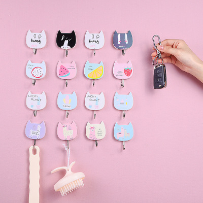 Creative Fashion Cat Head Type Strong Sticky Hook Student Dormitory Cartoon Hook Storage Home Sticky Hook Wholesale