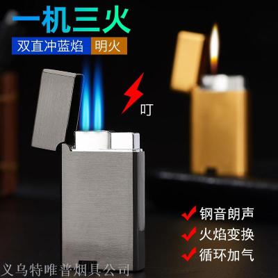 Manufacturer Direct Selling personality Conversion variable three-fire grinding wheel Open Fire straight lighter Creative DIY customization