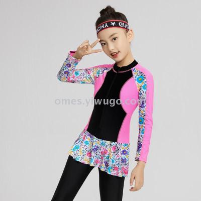 Children's sports one-piece long sleeve diving swimsuit Jellyfish suit Cuhk Girls training swimsuit dry quickly