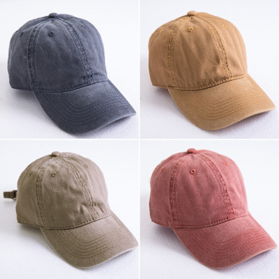 Hat Female Spring and Summer Korean Style Distressed Retro Curved Brim Peaked Cap Light Board Solid Color Baseball Cap Couple Washing Cap Men